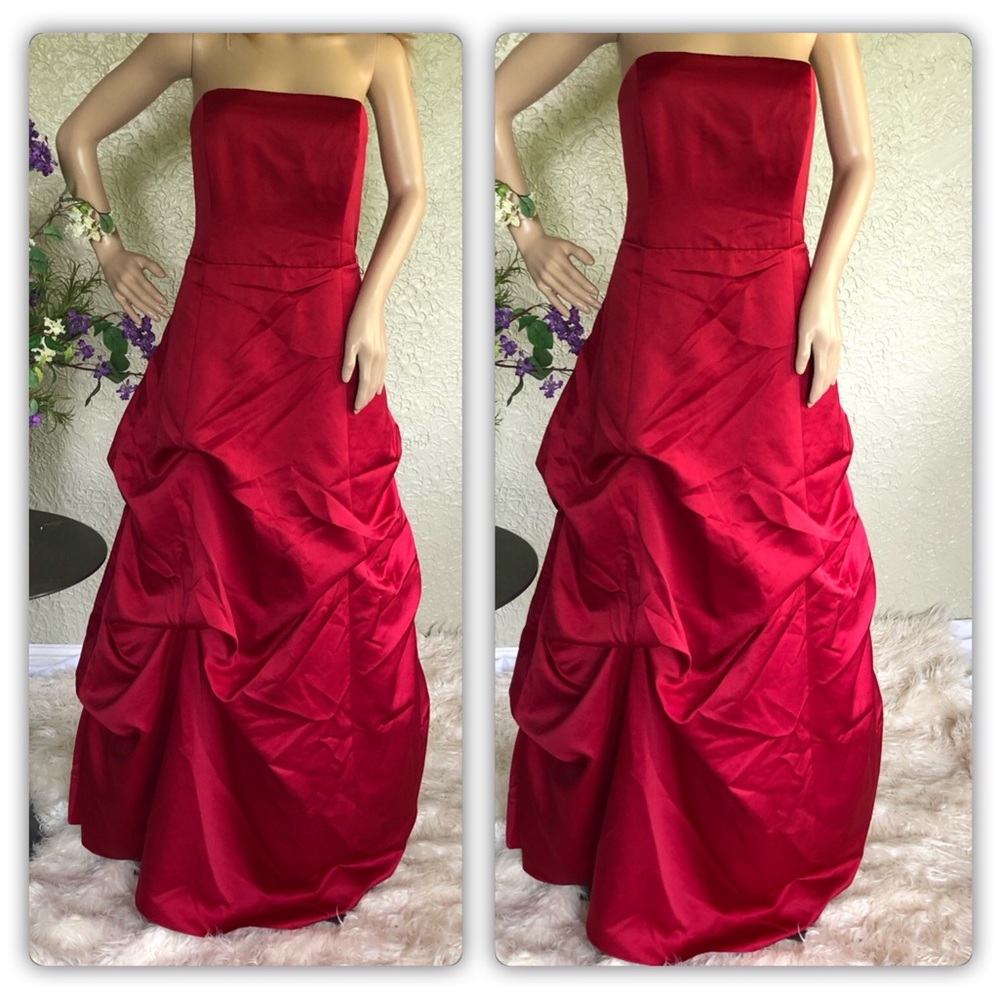 David's Bridal Strapless Red Ball Gown